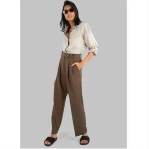 NWT THE FRANKIE SHOP Bea Pleated Tapered Suit Pants Chocolate Brown XXS